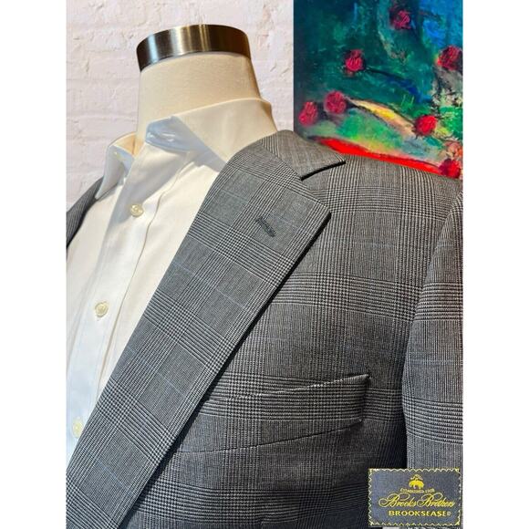 Brooks Brothers Brooksease 43R 38x28+ Gray Blue Plaid 2 Piece Suit Jacket Pants - Picture 5 of 16